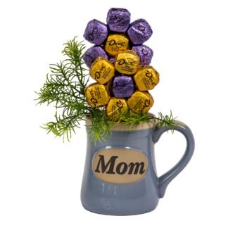 Mom Dove Bouquet with Dove chocolates arranged as petals of 2 flowers in a vase